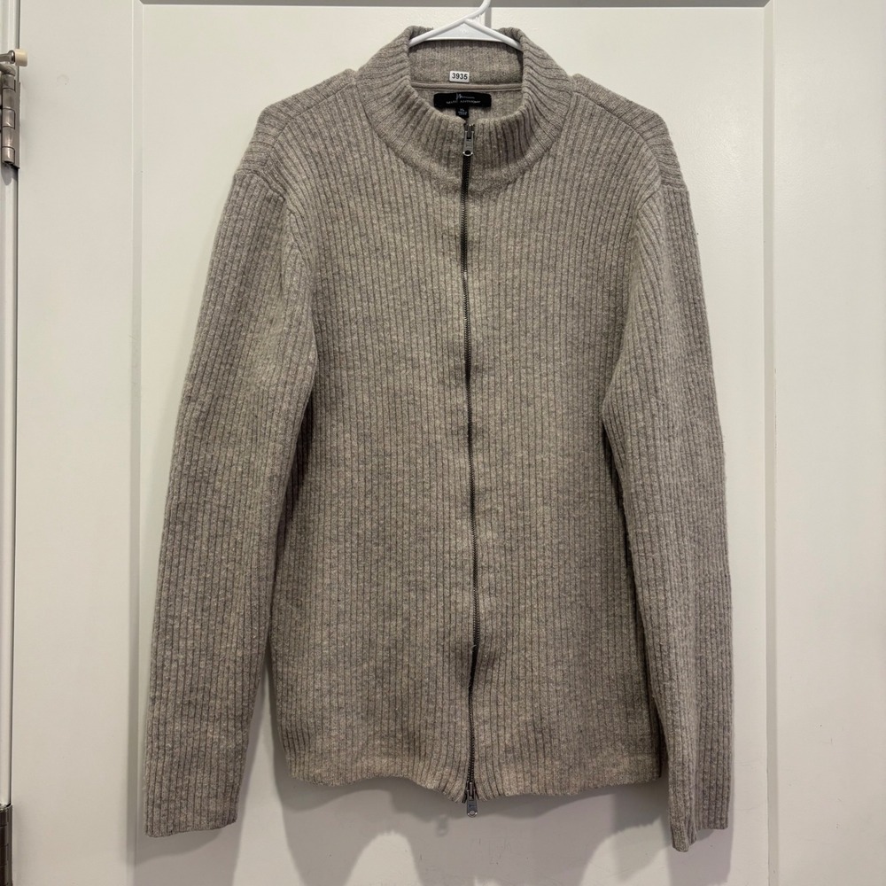 Marc Anthony Mens Gray Ribbed Full Zip Mock Neck Cardigan Sweater XL